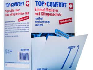 TOP-COMFORT Einmal-Rasierer zweischneidig, blau, Box à 100 Stück